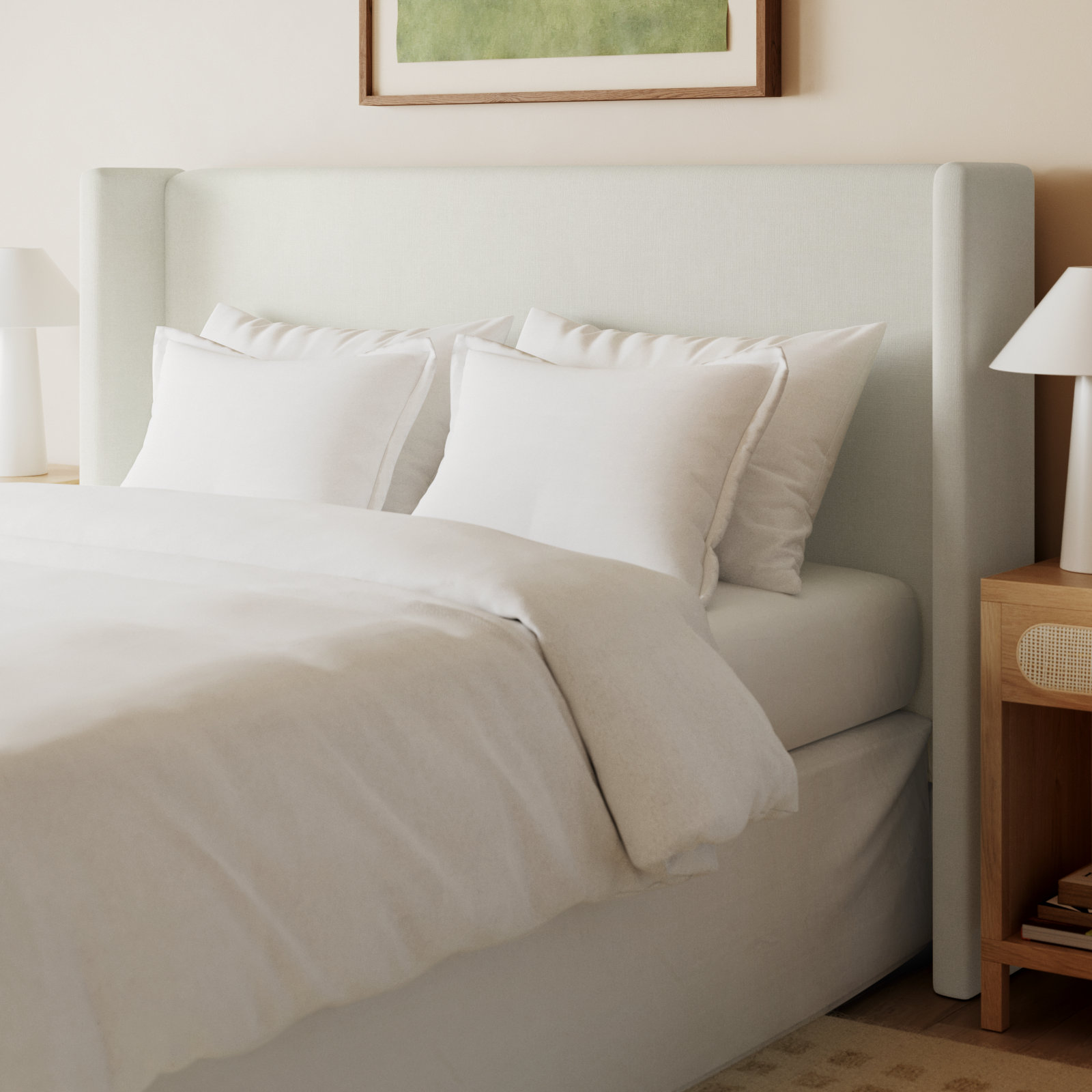 Tilly Upholstered Headboard, King, Zuma White Textured Linen