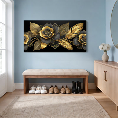 Or et rose noire sur toile tendue, ensemble de 1 reproduction d'art sur toile