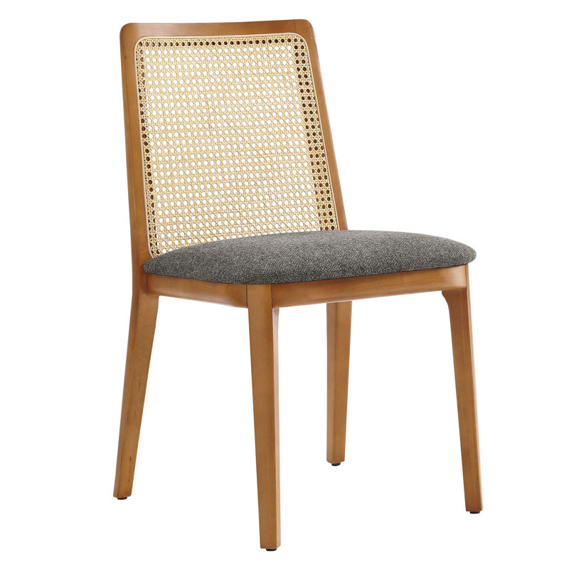 Monarch Wood And Rattan Dining Side Chair, Gray/Natural Wood