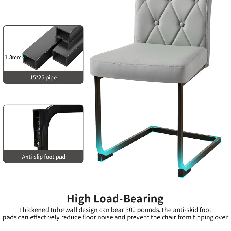 Upholstered Dining Chair with 8.5CM Thick Seat, Grey Faux Leather, 4