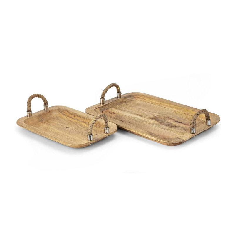 S/2 Tabari Wood Trays W/Jute Handle