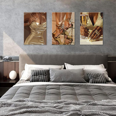 3Pcs Woman Canvas Wall Art African American Woman Wall Decor Boho Girl Prints Posters Fashion Lady People Paintings Pictures For Living Room Bedroom Framed
