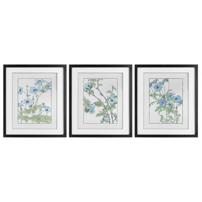 Ensemble de 3 reproductions encadrées sous-verre Wild Blooms avec contours détaillés, conception par CAD Designs
