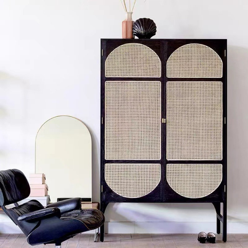 Armoire classique en rotin, Noir
