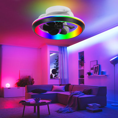 Ventilateur de plafond oscillant encastré 20 pouces avec éclairage à DEL et télécommande LED, Fandelier réversible à 6 vitesses pour chambre à coucher