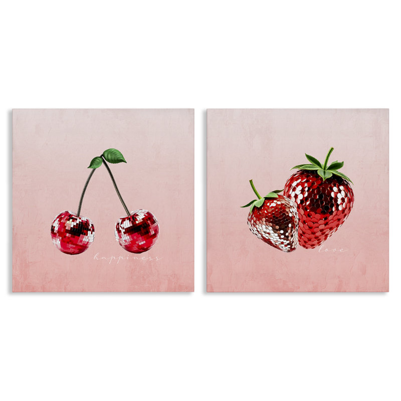 «Happiness & Love Disco Fruits», ensemble de 2 toiles, par Kim Allen, 17" H x 17" W