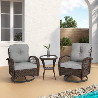3 chaises de patio à bascule pivotantes pour l'extérieur 3 pièces