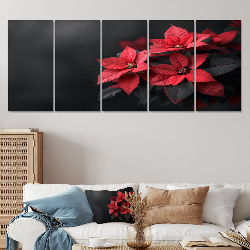Ensemble d'art mural Glaude - Poinsettias, H 28 po x l 60 po