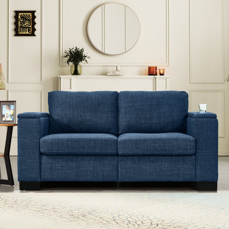 Bleu 67,7 po pour le salon, avec porte-gobelet et rangement, coussins à ressorts ensachés confortables, structure en bois massif, rembourré, pieds