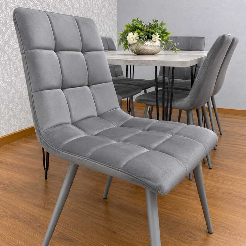 Grey Dining Table with Hairpin Legs & 6 Velvet Chairs (75cm), 75cmH x 140cmL x 80cmW, Grey
