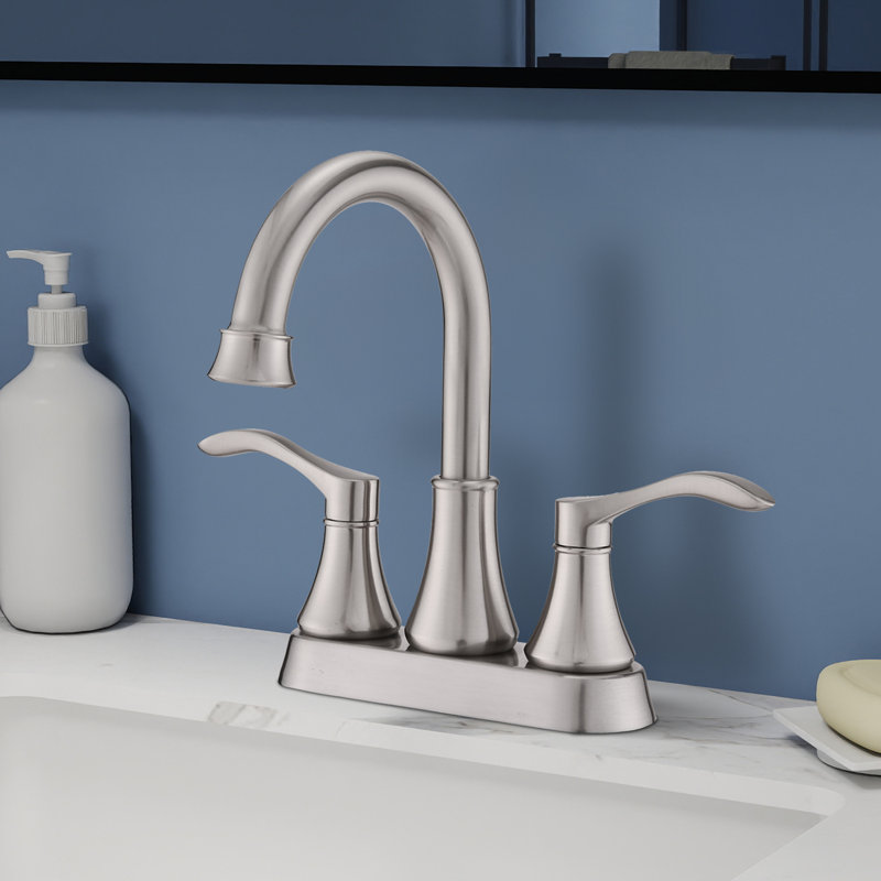 Topcraft 2 Handle Stainless Steel Bathroom Sink Faucet With Pop-Up Drainer, Brushed Nickel