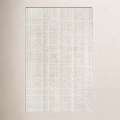 Alec White Hand-Tufted Plaid Wool Rug
