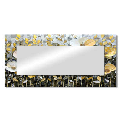 Geometric Grey Poppies Mosaic Field II - Floral Wall Mirror Art - Printed On Metal