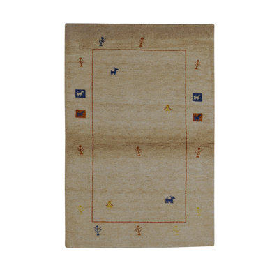 Gabbeh Hand-Knotted High-Quality Camel and Cream Area Rug