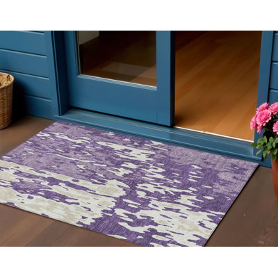 Tapis intérieur lavable abstrait mauve et ivoire 3 pi x 5 pi Kestner