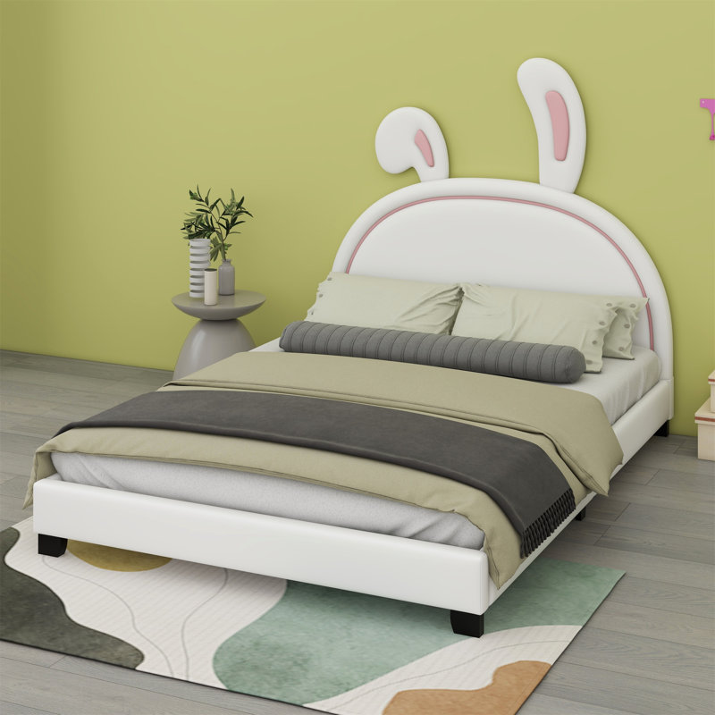 Lit plateforme tapissier en similicuir, Double, Blanc