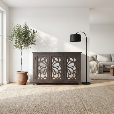 Buffet contemporain à porte miroir en acrylique avec tablettes réglables pour des solutions de rangement polyvalentes dans le salon, la chambre à coucher ou la cuisine