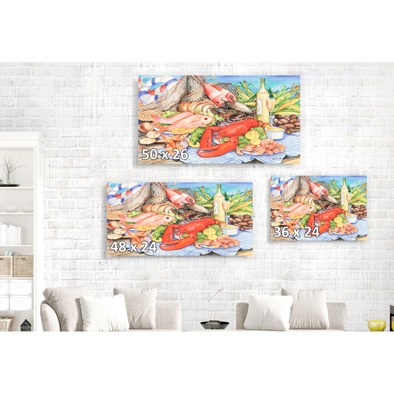 Seafood Platter Oceanfront Picnic, Red, Blue, 26" H x 50" W x 1.5" D
