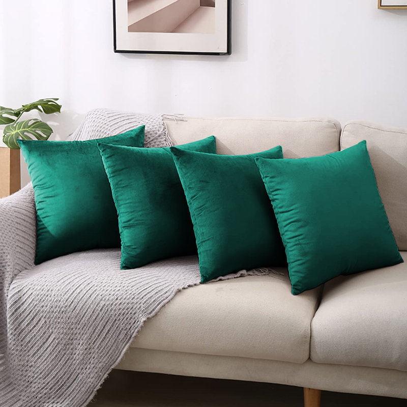 Square Luxury Velvet Throw Cushion Covers set of 4, Emerald