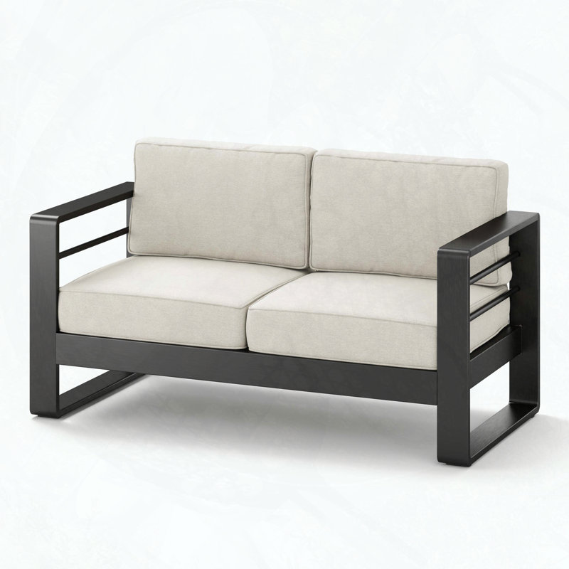 Maya Bay Aluminum Loveseat with Beige Cushion, Corrosion-Resistant, Removable Cover