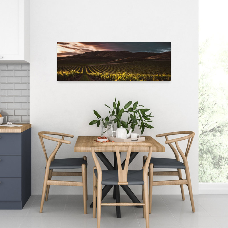 Vineyard Sunset Glow Dramatic Serene Abstract Landscape Nature Wall Art, H 12 po x l 36 po