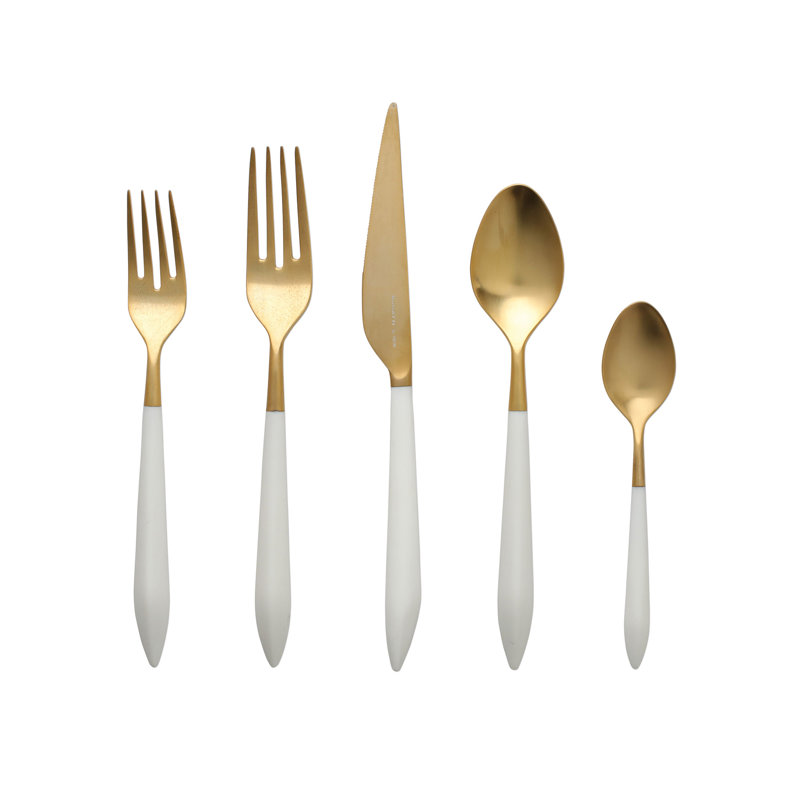 Ares Gold and White Stainless Steel 5-Piece Place Setting