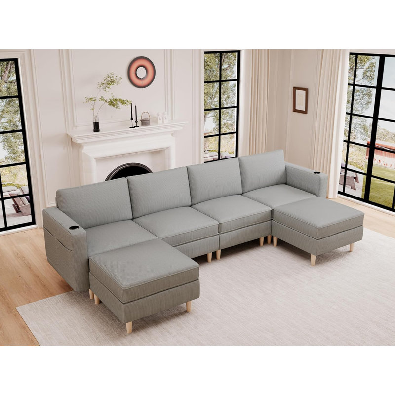 Canapé modulaire 6 pièces Tylon, Velours gris clair