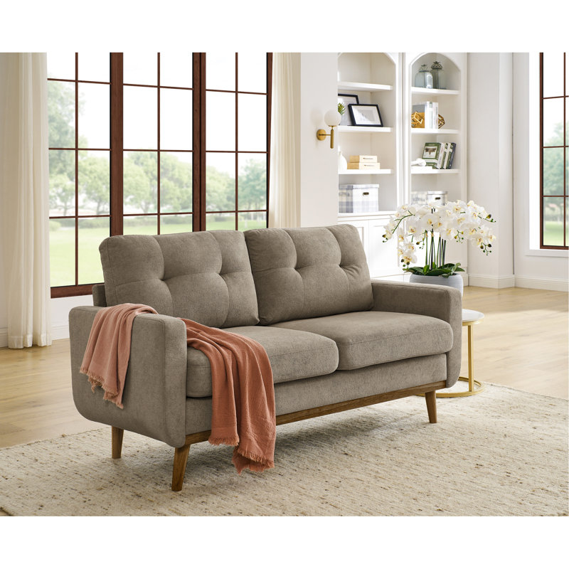Chameau contemporain tapissé de 67,7 po de largeur, 29,8 po de profondeur, avec surface de soutien large avec pieds en bois, couleur principale, matériau, espace détente