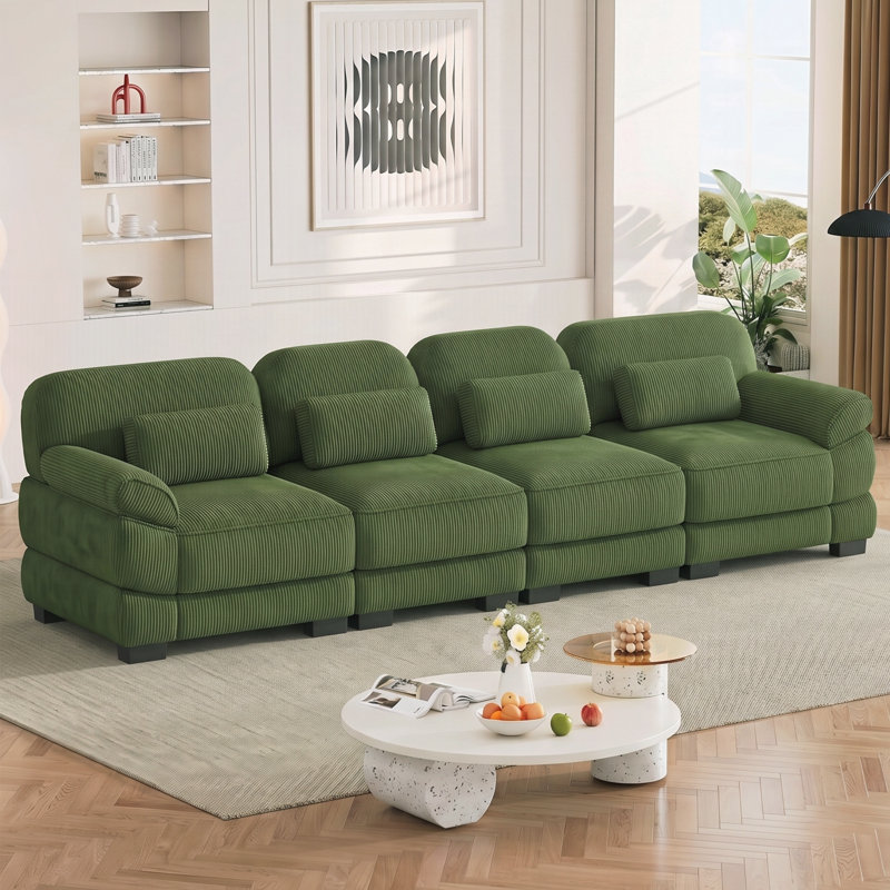 Canapé Cloud Couch surdimensionné 4 places, canapé d'angle modulaire moderne et minimaliste, coussins d'assise épais et confortables, tissu en velours côtelé respirant, idéal pour une chambre ou un appartement.