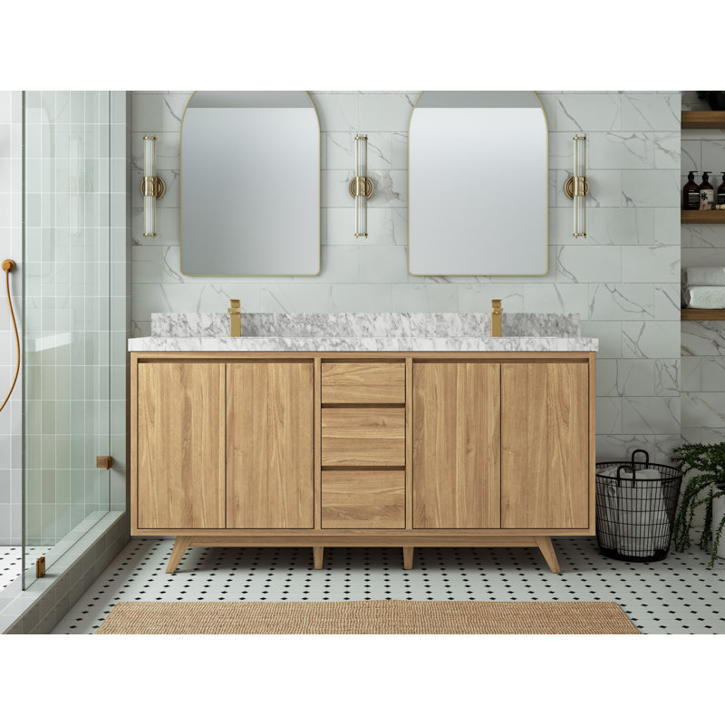 Ensemble de meuble-lavabo double 72 po Madison, Naturel, Marbre de Carrare