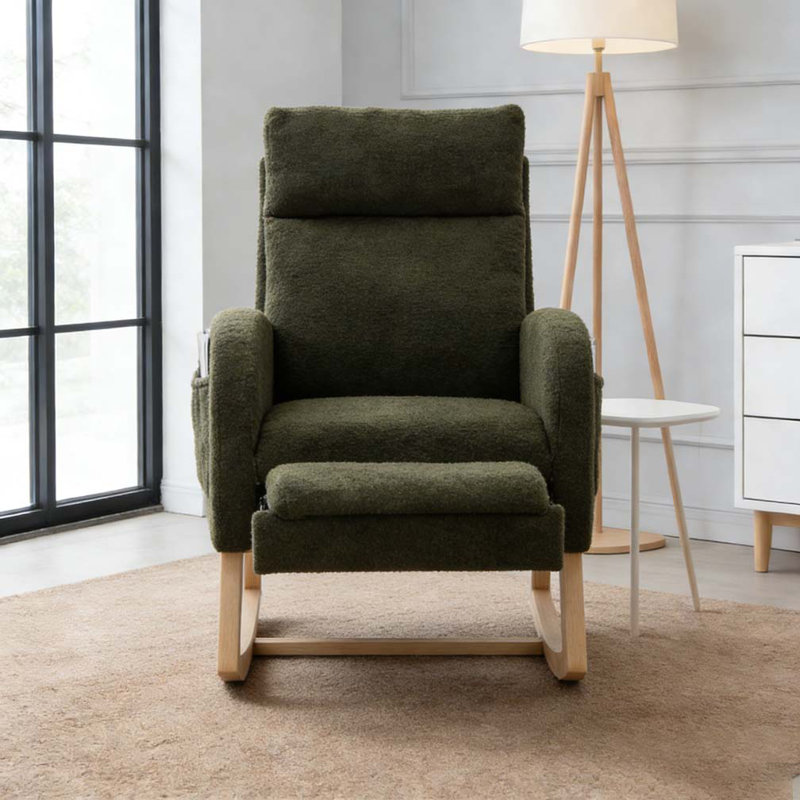 Chaise berçante en tissu Teddy, Repose-pieds vert +