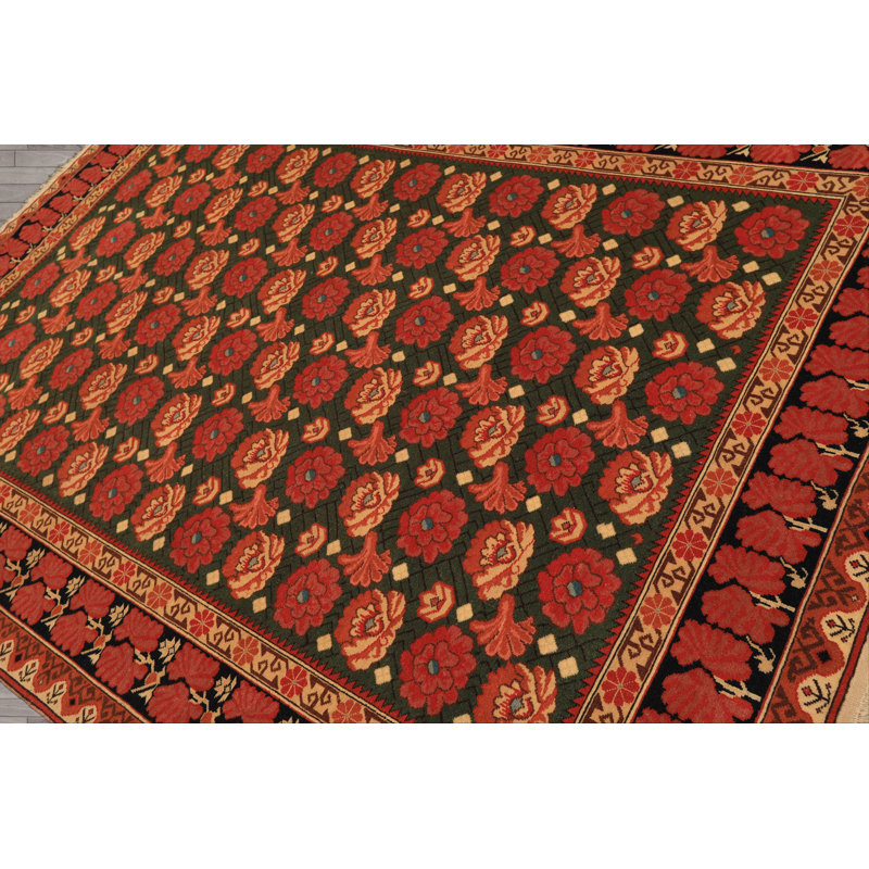 Tapis traditionnel roux en laine noué à la main 6 pi 6 po x 9 pi 1 po rose