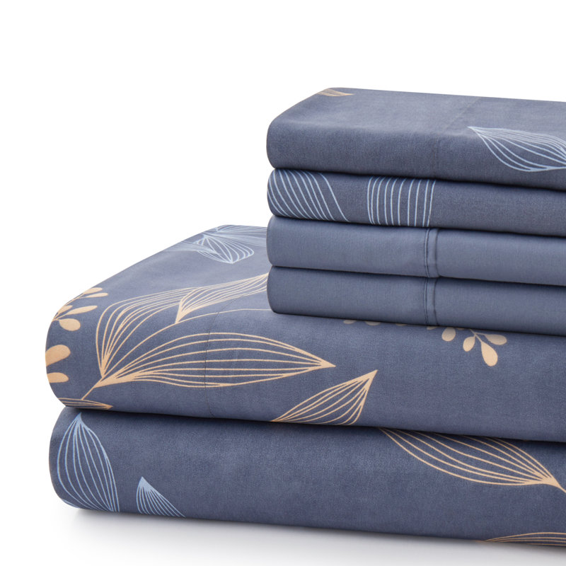 Twin Blue Floral Deep Pocket Bamboo Polyester Sheet Set