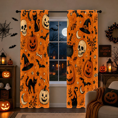 2 pièces rideaux occultants sur le thème de l'Halloween, tête de chauve-souris crâne de citrouille effrayante, impression de rideaux isolants et isolants pour réduire le bruit, décoration de salle de fête pour le salon, la chambre à coucher, la décoration intérieure, décorations de fête