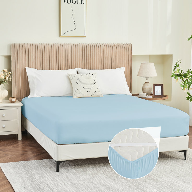  Sunflower Brushed Microfiber Fitted Sheet Only With Straps Fits Up To 14, Full Fitted Sheet, Powder Blue