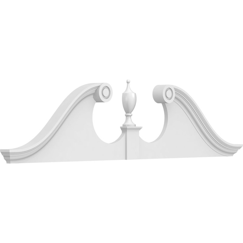 68"W x 17"H x 2-3/4"P Rams Head Architectural Grade PVC Pediment (Urn Ships Unattached in Box), 17" H  x 68" W  x  2-3/4" D