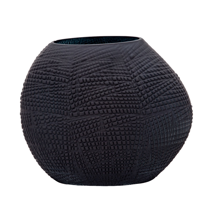 Handmade Glass Table Vase, 10" H x 12" W x 6" D, Black