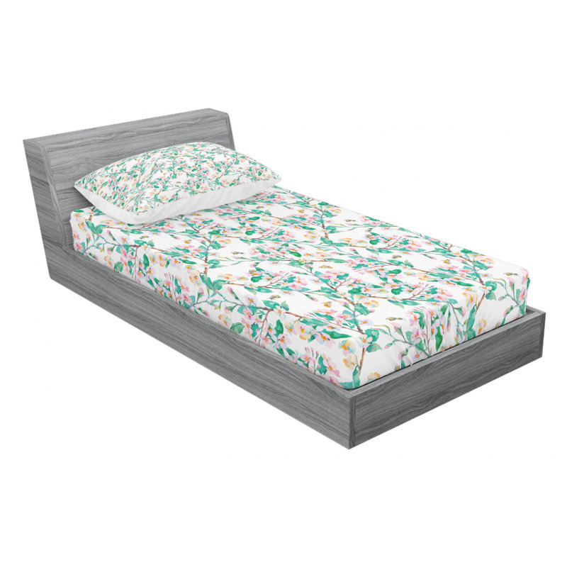 Microfiber Sheet Set, Twin XL Sheet Set with 1 Pillowcase, Green/White Floral 3