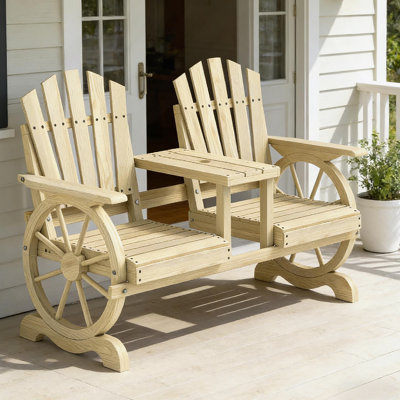 High Backrest Wooden Garden Bench,2-Seat Patio Bench