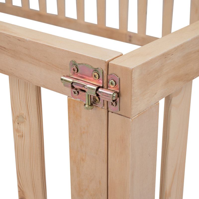 Structure de lit de jour en bois avec clôture, Naturel, Lit double