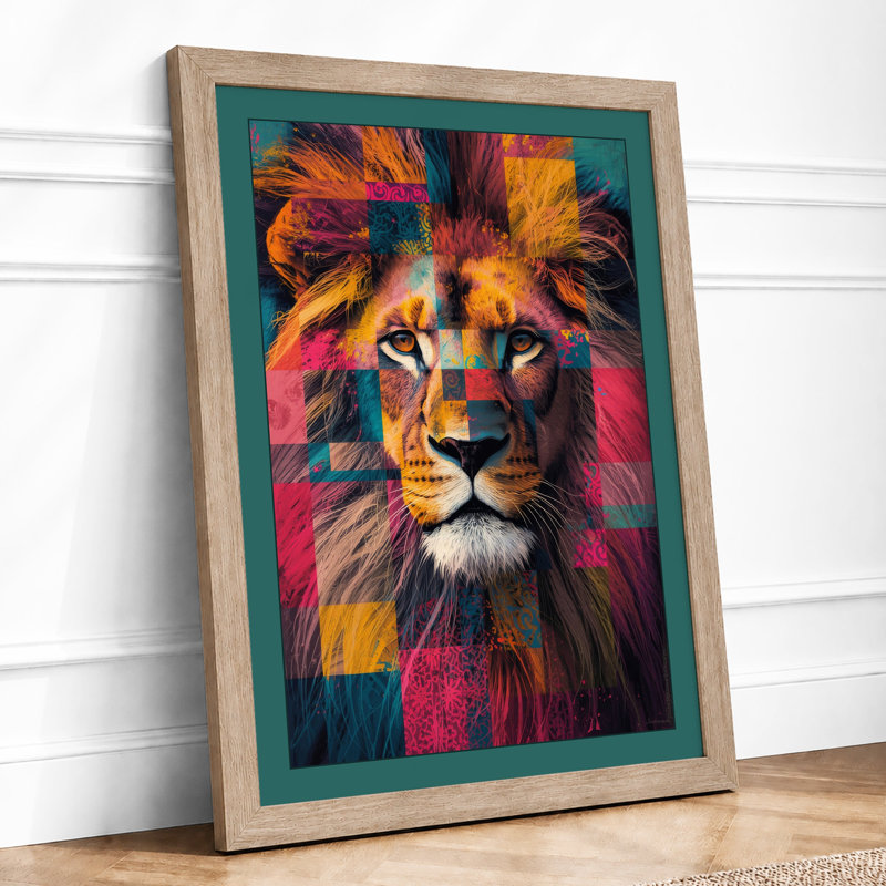 Confident Lion Modern - Framed Print, A3 - 42.0 x 29.7 cm, Oak