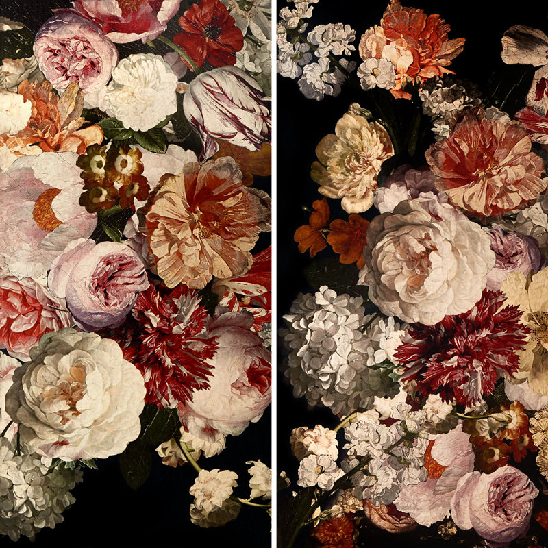 6 Ft. Tall Double Sided Vintage Flowers Canvas Room Divider, Vintage Bouquet