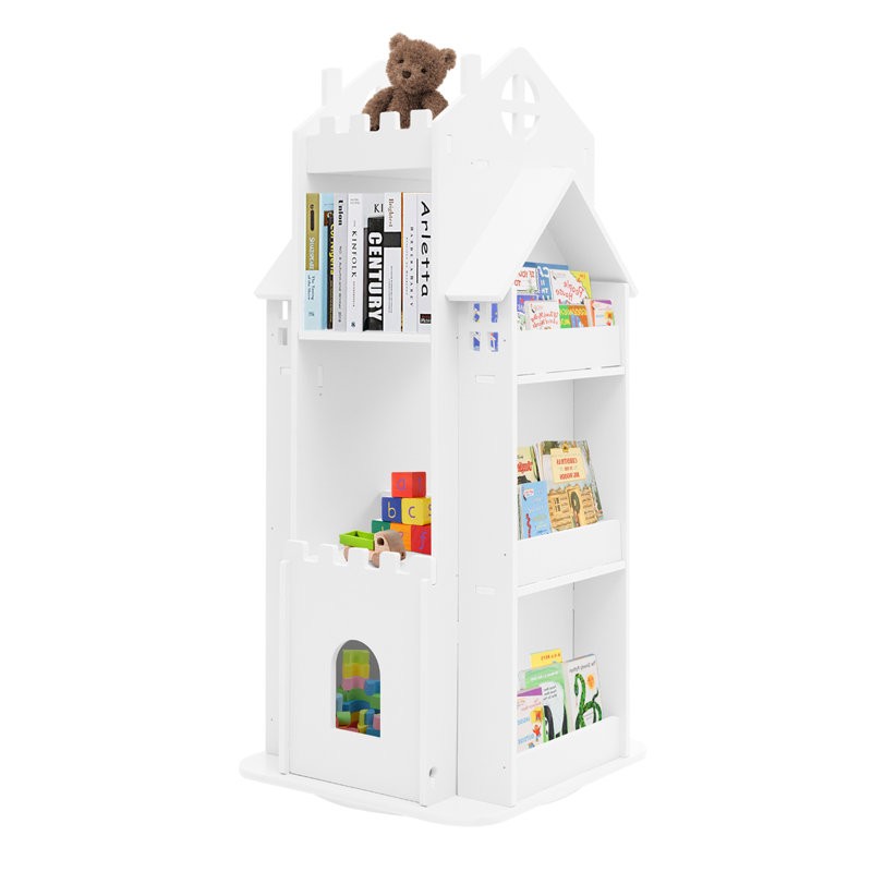 Book Display Shelf Rotating Children's Bookshelf Free Standing Standing Bookshelf, White