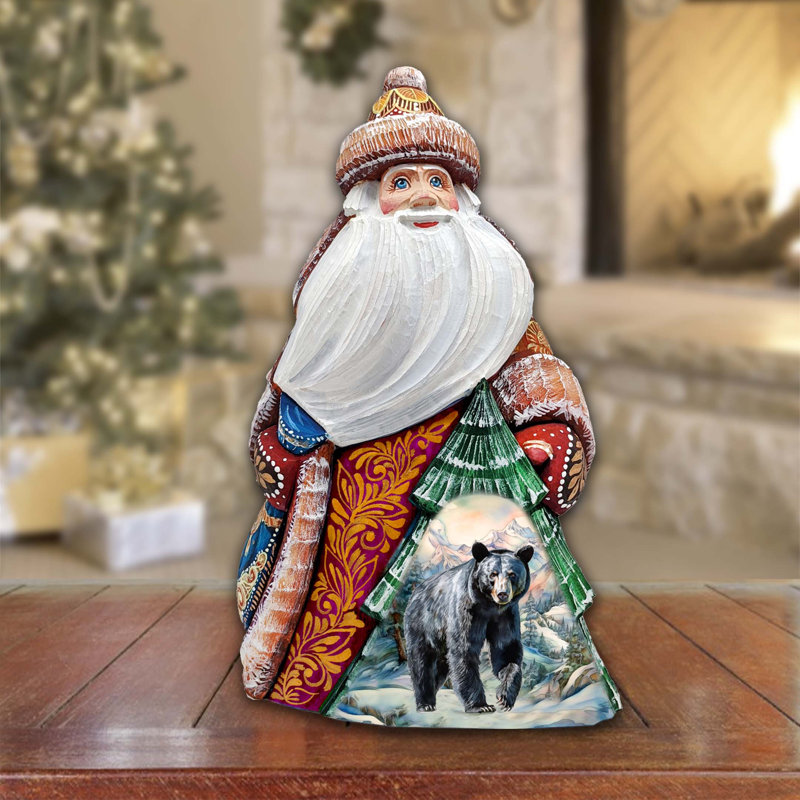 Mystical Grizzly Santa Wood Carved Figurine By G. Debrekht, Mystical Grizzly Santa