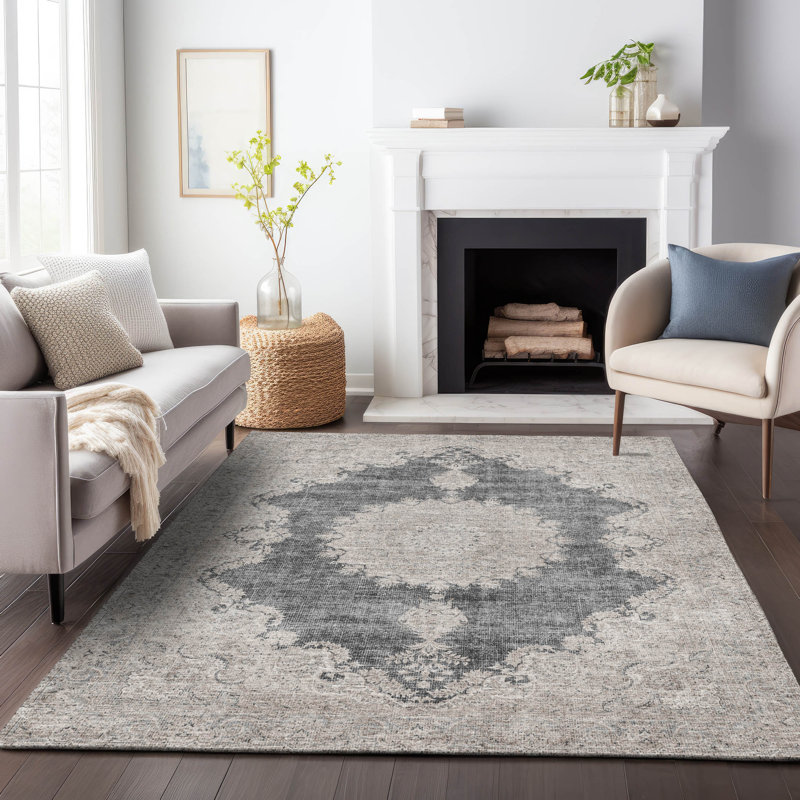 Lyra Black Washable Indoor-Outdoor Rug - , 5' x 7'6"