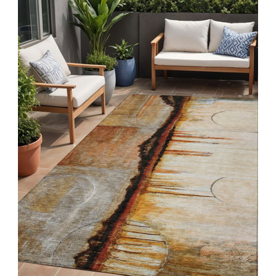 5' X 8' Rust And Charcoal Abstract Washable Indoor Outdoor Area Rug