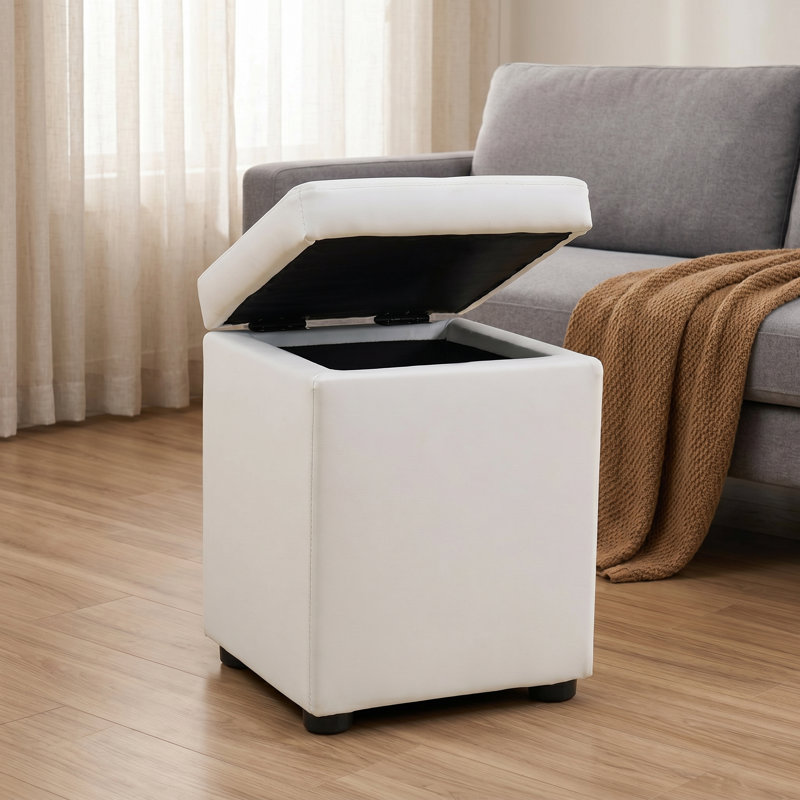 Cube de repose-pieds carré blanc en similicuir avec tabouret de rangement capitonné pour rangement dans le salon de la chambre à coucher