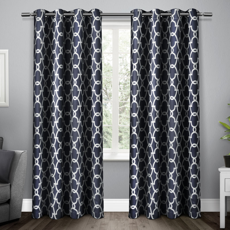 Andish 100% Polyester Room Darkening Curtain Pair, Peacoat Blue, 52" W x 63" L