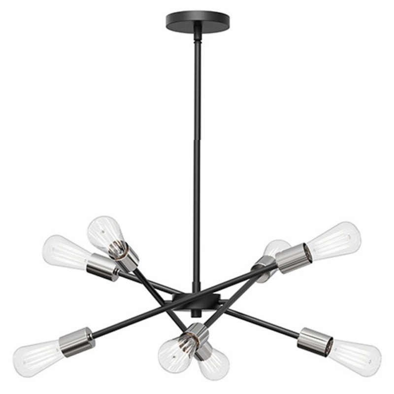 Lustre 8 lumières 26 po Laterna, Noir mat/nickel brossé