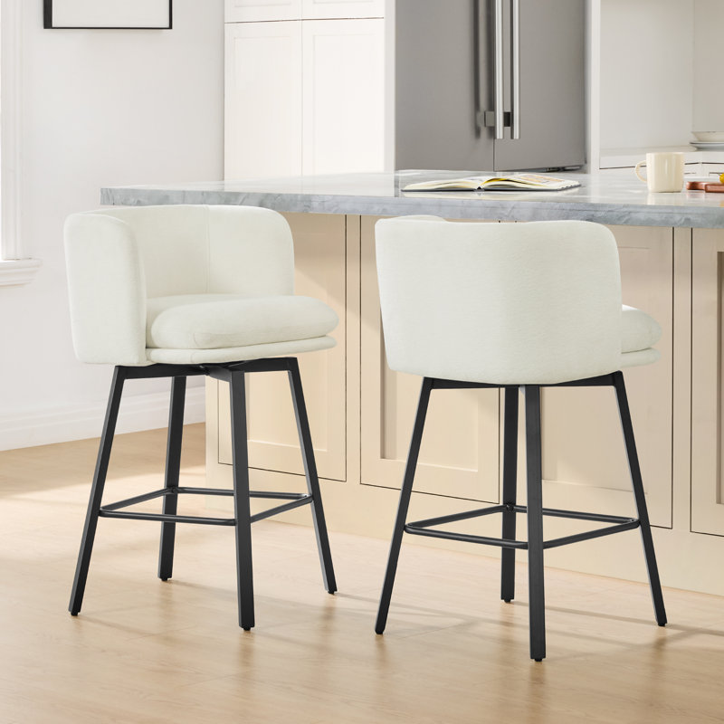 Modern Upholstered Swivel Counter Stool, White